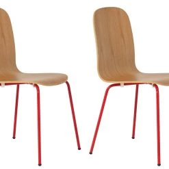 Discount - Habitat Kirby Pair Of Metal Chair Oak And Red Gloss Dining Chairs And Benches