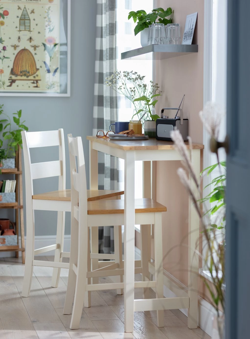 On Sale - Habitat Chicago Solid Wood Bar Table & 2 Two Tone Stools Space Saving Dining Sets 4 On Sale - Habitat Chicago Solid Wood Bar Table & 2 Two Tone Stools Space Saving Dining Sets - Image 2