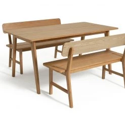 Flash Sale - Habitat Nel Wood Dining Table & 2 Oak Benches Furniture