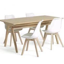 Discount - Habitat Jerry Wood Effect Extending Table & 4 White Chairs Furniture