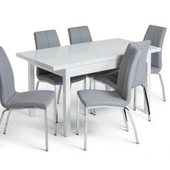 Best Price - Habitat Lyssa XL Gloss Extending Table & 6 Grey Chairs Furniture