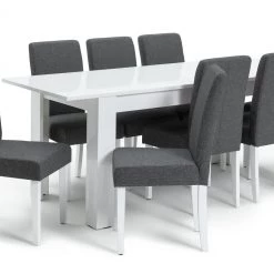 Shipping Included - Habitat Miami Gloss Extending Table & 8 Tweed Chair Grey Dining Room Sets