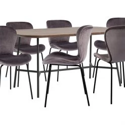 The Surprise Price - Habitat Huntington Wood Effect Dining Table & 6 Grey Chairs Dining Room Sets