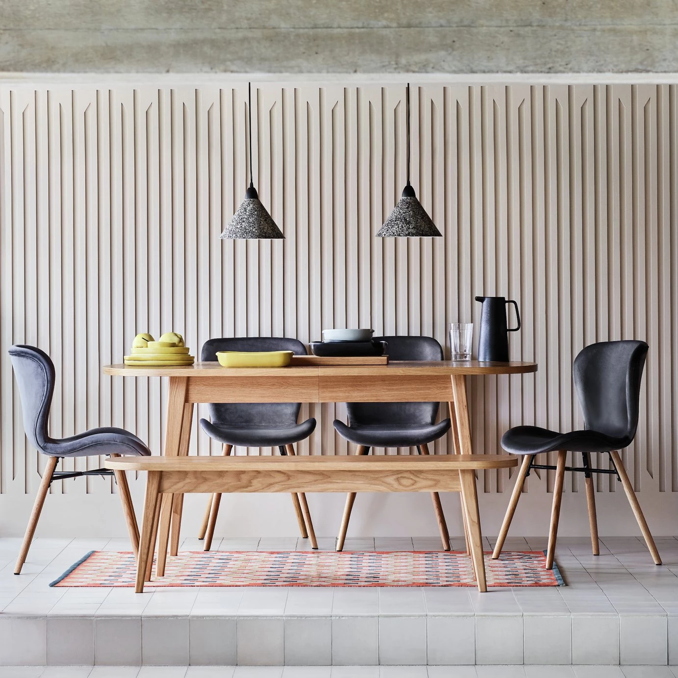 Shipping Included - Habitat Etta Wood Veneer Dining Table & 2 Oak Benches Furniture 4 Shipping Included - Habitat Etta Wood Veneer Dining Table & 2 Oak Benches Furniture - Image 2