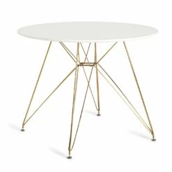 Best Price - Habitat Maddix Round 4 Seater Dining Table Brass & White Dining Tables